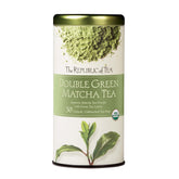 The Republic of Tea Organic Double Green Matcha tea bag steeping for a smooth, refreshing cup.