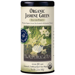 The Republic of Tea Organic Jasmine Green Tea bags offer a fragrant aroma and smooth brew.