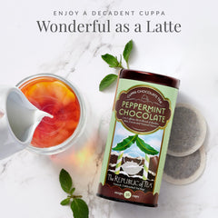 The Republic of Tea Peppermint Cuppa Chocolate packaging highlights natural ingredients.