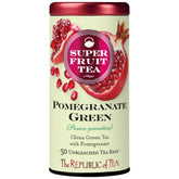 The Republic of Tea Pomegranate Green SuperFruit Tea box offers a crisp, antioxidant-rich moment
