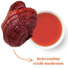 A brewed cup of Restore and Reset with earthy aroma and chocolatey finish.