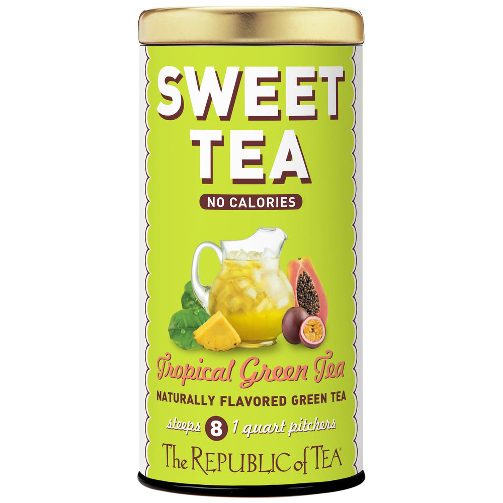 The Republic of Tea Sweet Iced Tropical Green Tea pouch ready to brew a refreshing, low-caffeine drink