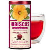 The Republic of Tea Vanilla Apple Hibiscus tea box for a fragrant evening.