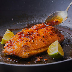 The Spice Lab Hot Honey Lemon Pepper on pork chops for a bold finish.
