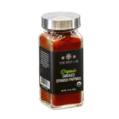 The Spice Lab Organic Smoked Paprika bottle highlights smoky sweetness for rubs and paellas.