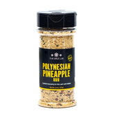 The Spice Lab Polynesian Pineapple Rub bottle boosts seafood with tropical sweetness.