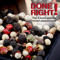 The Spice Lab Rainbow Peppercorns are grinder-ready for fresh grind at the table.