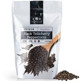 The Spice Lab Tellicherry peppercorns whole in a 1lb resealable bag.