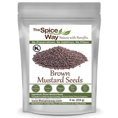 The Spice Way Brown Mustard Seeds, whole 8 oz, ideal for sauces and spice blends.