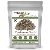 The Spice Way Cardamom Decorticated pod closeup shows bright seeds for cooking
