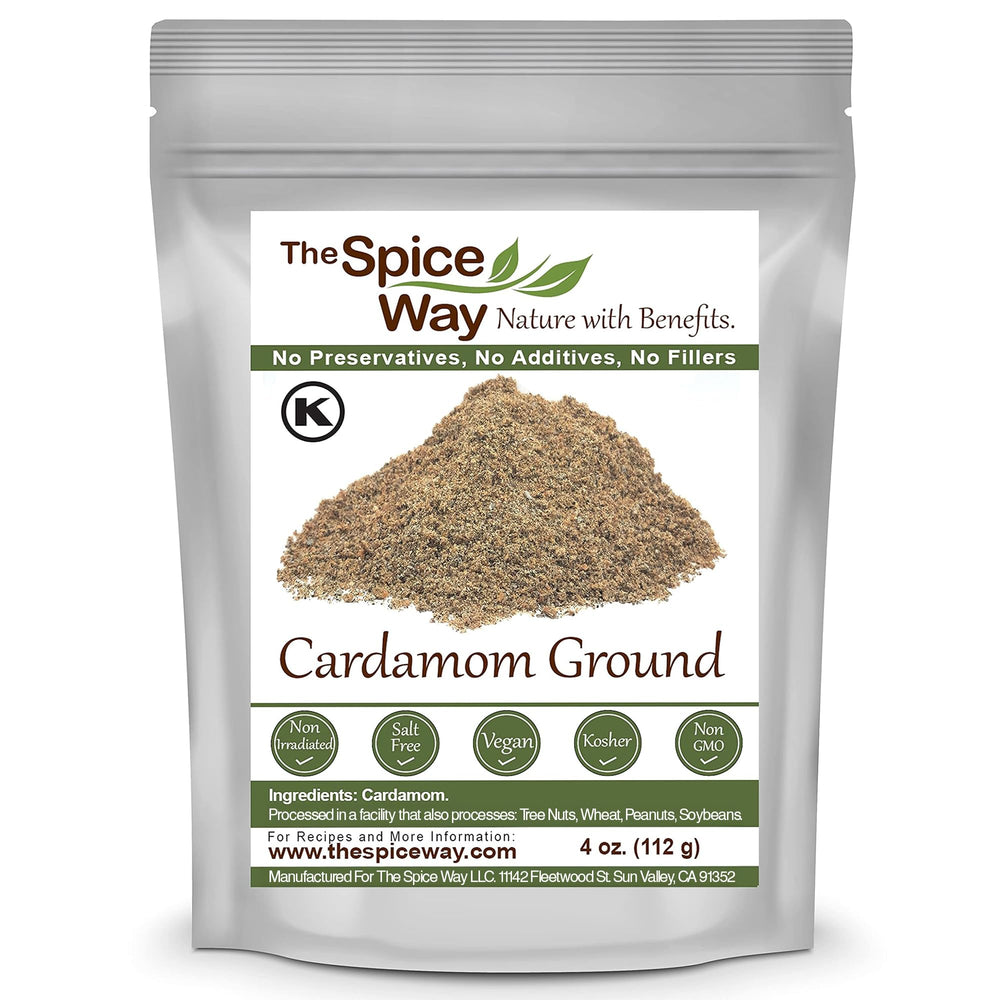 The Spice Way Cardamom Ground Powder jar enhances citrus aroma for savory and sweet dishes.