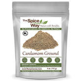 The Spice Way Cardamom Ground Powder jar enhances citrus aroma for savory and sweet dishes.