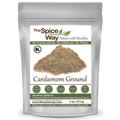 The Spice Way Cardamom Ground Powder jar enhances citrus aroma for savory and sweet dishes.