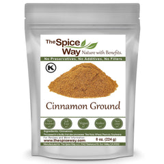 The Spice Way Cinnamon Ground 8oz pack – premium cassia powder for baking and cooking.
