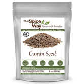 The Spice Way cumin seeds in a whole 8 oz bag emit warm aroma for cooking.