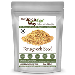 The Spice Way Fenugreek Seeds whole 8 oz jar for authentic curry flavor.