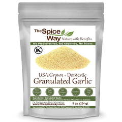 The Spice Way granulated garlic in a resealable bag for fresh flavor.