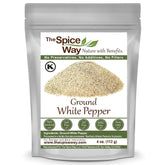 The Spice Way Ground White Pepper bag adds earthy brightness to poultry and sauces.