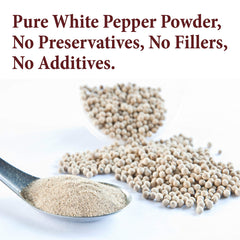 The Spice Way Ground White Pepper closeup grain highlights fresh, premium pepper.