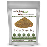 The Spice Way Italian Seasoning bottle pour enhances pasta and more with vibrant Italian flavor.