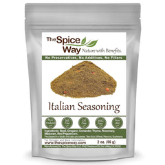 The Spice Way Italian Seasoning bottle pour enhances pasta and more with vibrant Italian flavor.