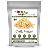 The Spice Way minced garlic 8oz bottle front for everyday cooking.