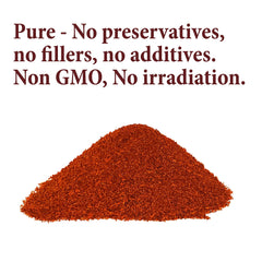 The Spice Way New Mexico Chili Powder texture closeup highlights deep color and ground freshness.