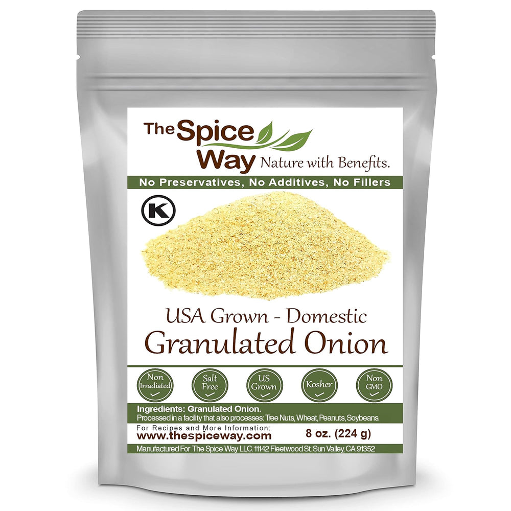 The Spice Way Onion Granules bottle pour for easy, precise seasoning.
