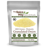 The Spice Way Onion Granules bottle pour for easy, precise seasoning.