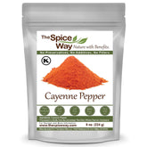 The Spice Way red pepper premium cayenne ground 8oz bottle adds bold heat to meals.