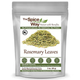 The Spice Way rosemary leaves bottle enhances roasted meats with bright, aromatic notes.