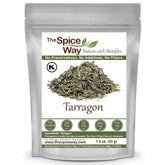 The Spice Way Tarragon Leaves bottle closeup, premium dried herb for flavorful French sauces.