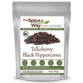 The Spice Way Tellicherry peppercorns bulk bag for easy grinder refills.