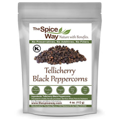 The Spice Way Tellicherry peppercorns bulk bag for easy grinder refills.