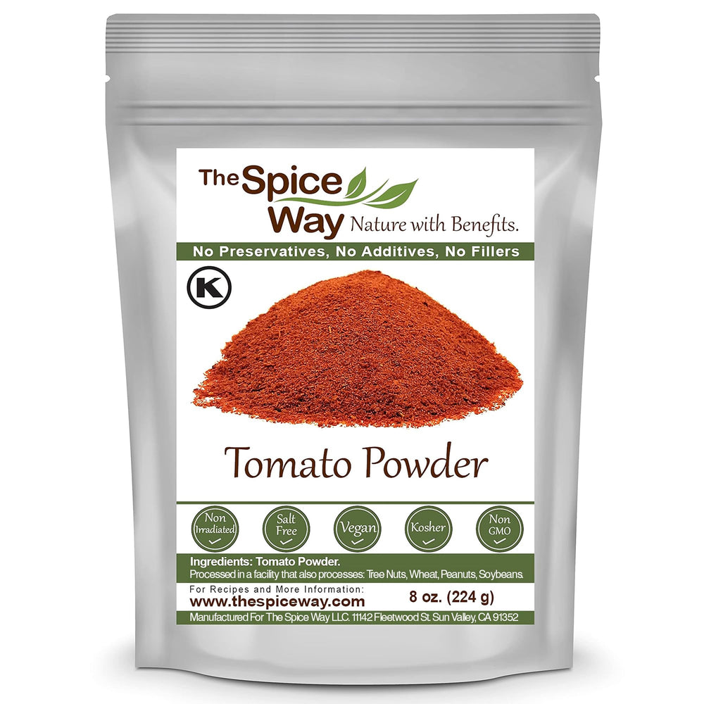 The Spice Way Tomato Powder bottle on a counter for quick flavor