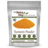 The Spice Way turmeric powder 8oz jar for vibrant curries and soups.