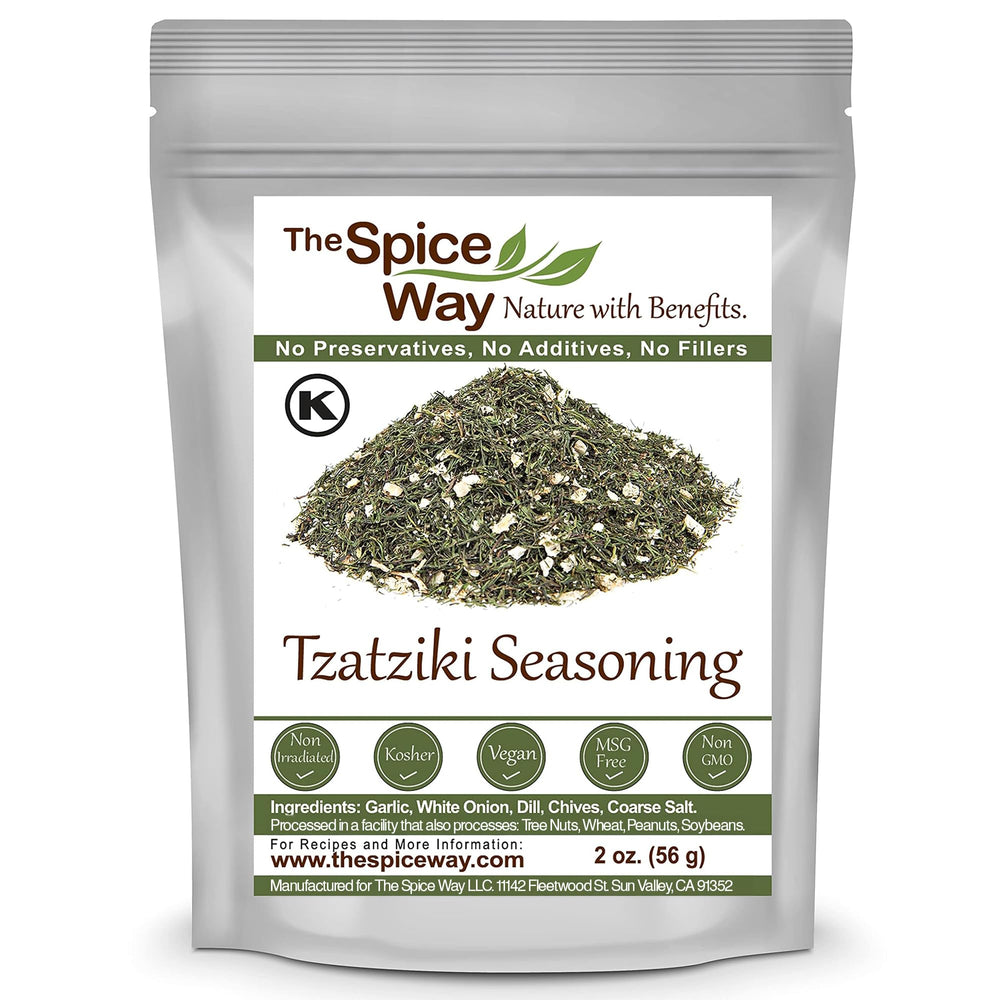 The Spice Way Tzatziki Dip packaging highlighting premium farm-to-table spices for easy entertaining