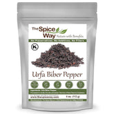 The Spice Way Urfa Biber bottle showing rich dark flakes for smoky depth.