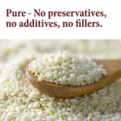 Close-up of The Spice Way white sesame seeds showing clean kernels