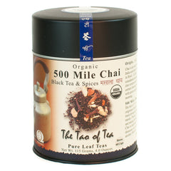 The Tao of Tea 500 Mile Chai tin front view, bold spice balance.
