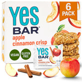 The YES Bar Apple Cinnamon pack shot highlights a convenient vegan snack.