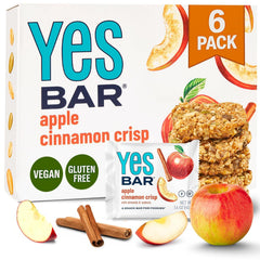 The YES Bar Apple Cinnamon pack shot highlights a convenient vegan snack.