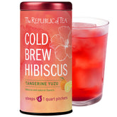 The Republic of Tea cold brew hibiscus-tangerine-yuzu iced tea pouch brew for quick refreshment.