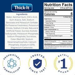Electrolytes graphic on Thick-It Clear Advantage packaging signals hydration support.