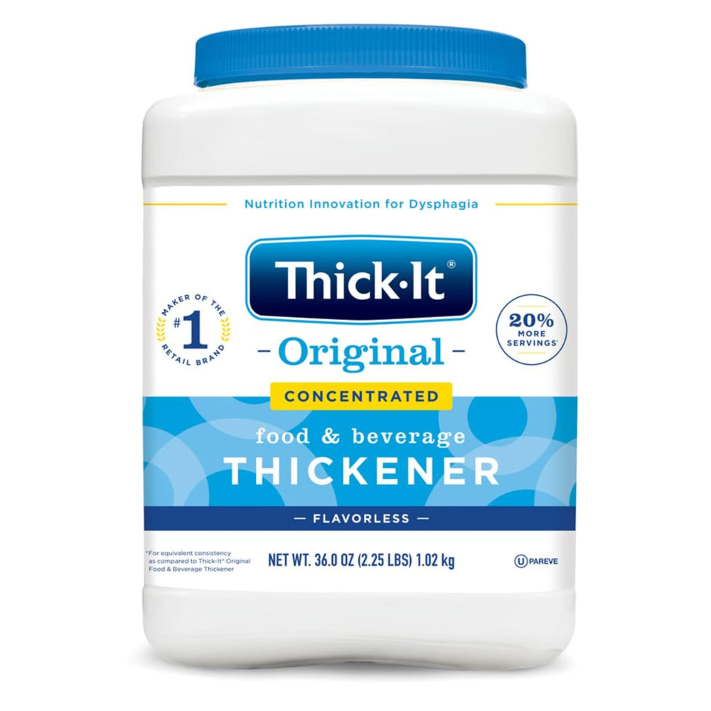 Thick-It Original canister front for easier swallowing with flavorless thickener.