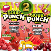Think Candy Sour Punch Bites Rad Reds pack two bags, ideal for sharing.