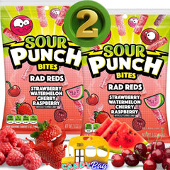 Think Candy Sour Punch Bites Rad Reds pack two bags, ideal for sharing.