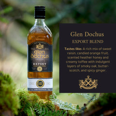 Glen Dochus Export Blend label closeup shows heritage and quality