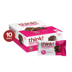 Think! Crispy Squares marshmallow center with cocoa flavor for snack appeal.