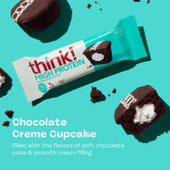 Think! protein bar close-up highlighting creamy chocolate creme filling.